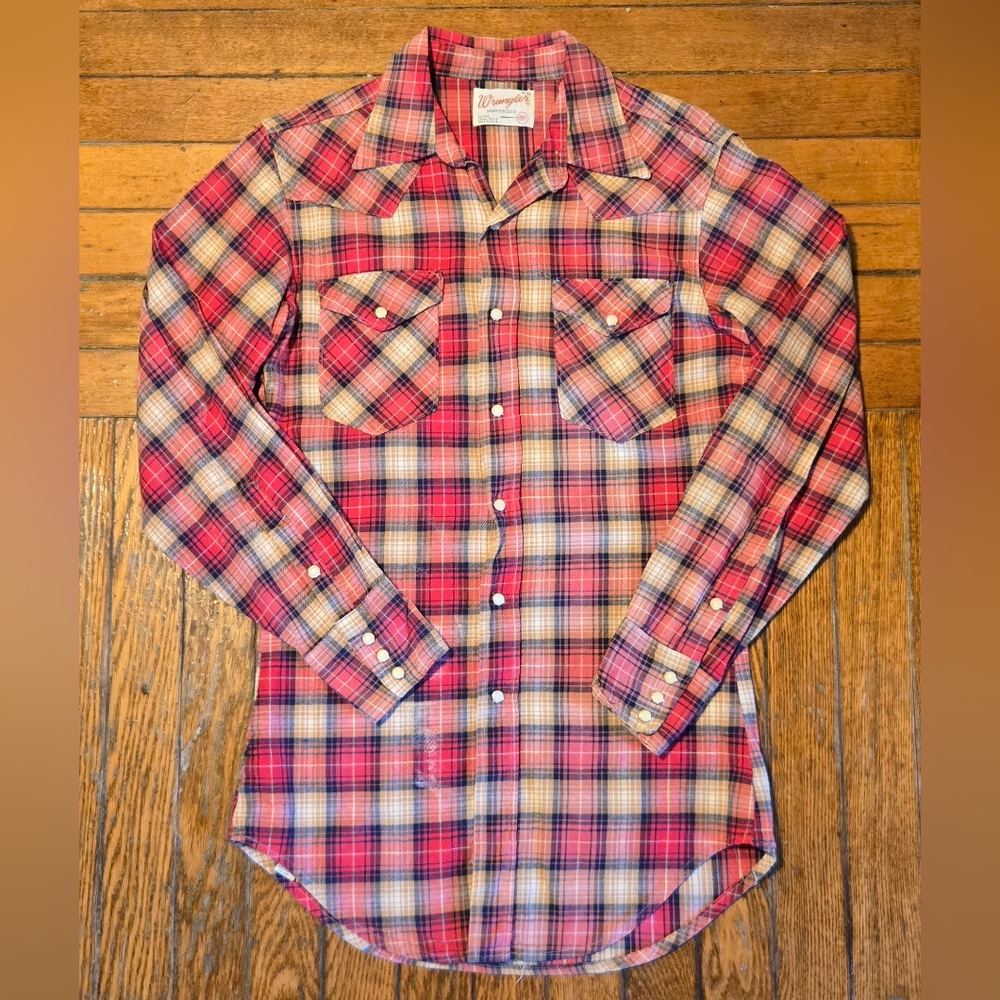 VTG 70s Wrangler Pearl Snap Button Up S Tall - Picture 1 of 8
